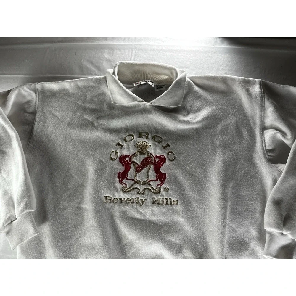 VTG Giorgio Beverly Hills Crest Sweatshirt White Collared Pullover Mens XL - Picture 4 of 12